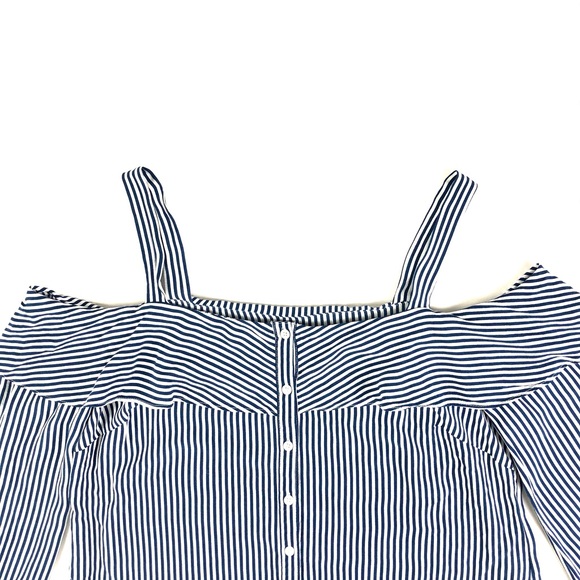 Bebe Navy Blue Striped Cold Shoulder Top - Picture 7 of 11